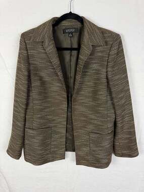 Kasper Blazer Jacket Size 10 Brown Tweed Open Front